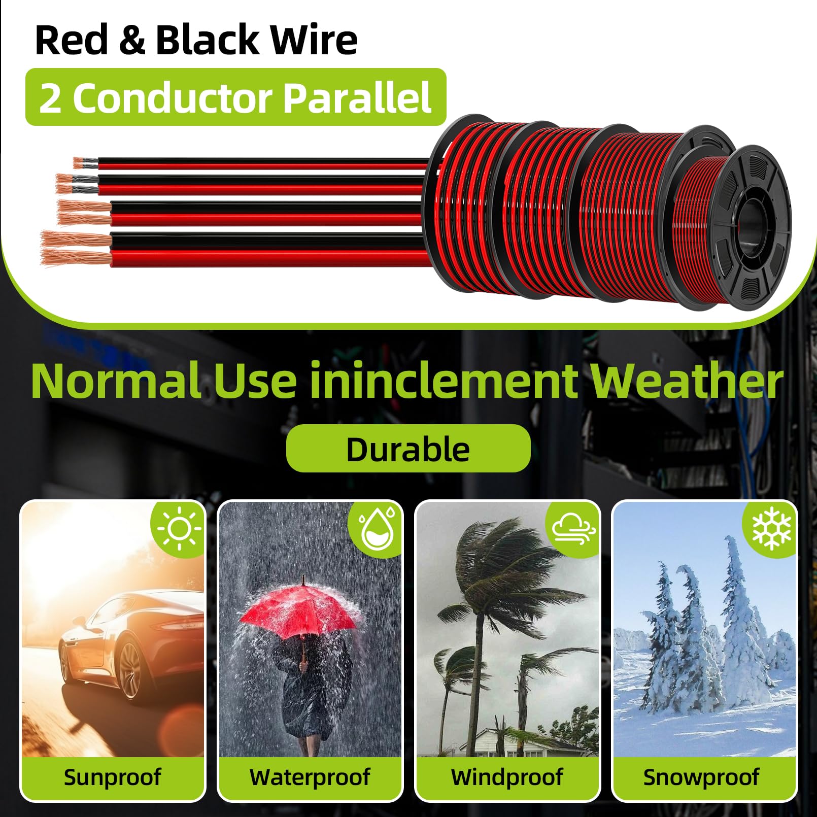 Piwaal 14AWG Spool 2.0mm² 25 ft Per Spool 14 Gauge 2Parallel Wire (Red 7.62M Black 7.62M) Bare Copper Wire for LED Strips/Bulbs/Lamps.