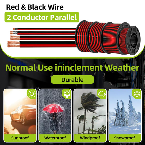 Piwaal 14AWG Spool 2.0mm² 25 ft Per Spool 14 Gauge 2Parallel Wire (Red 7.62M Black 7.62M) Bare Copper Wire for LED Strips/Bulbs/Lamps.