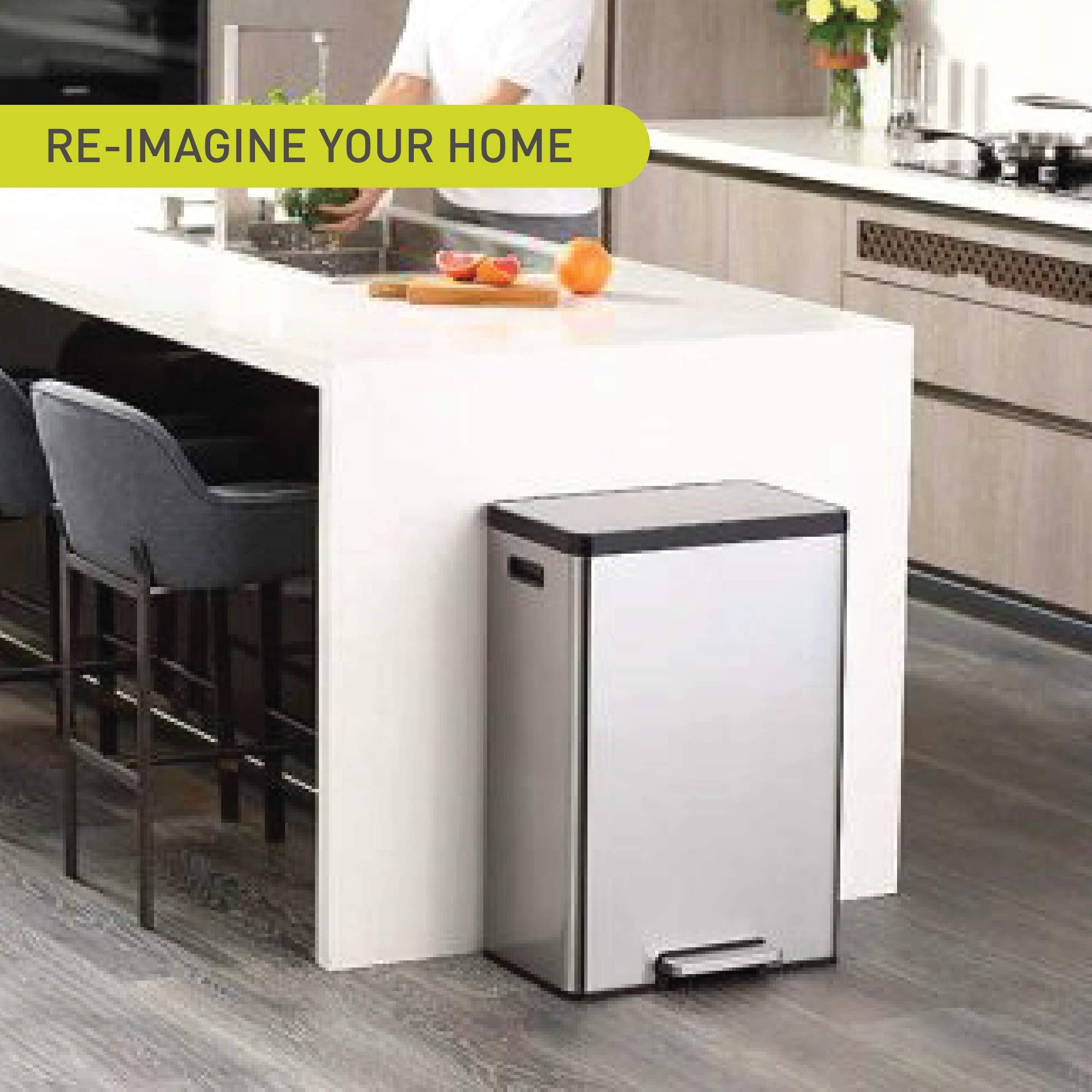 EKO Ecocasa Recycling Kitchen Bin 15+15Litre, Pedal Rubbish Bin with Two Removable Inner Buckets, Perfect for Kitchen & Home, Stainless Steel