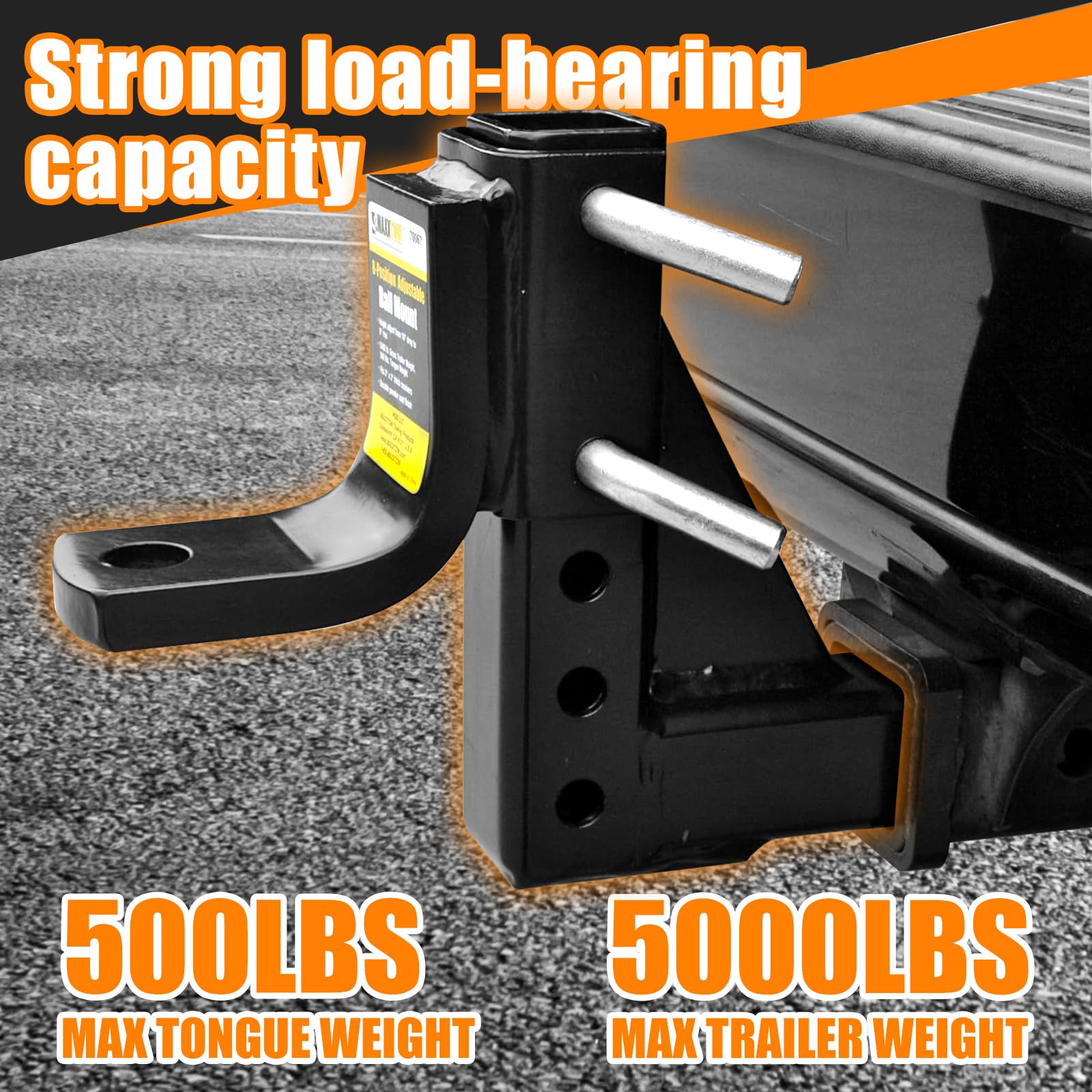 MAXXHAUL 70067 Trailer Hitch - 8-Position Adjustable Ball Mount Tow Hitch - 5000 lbs. GTW Capacity, Black