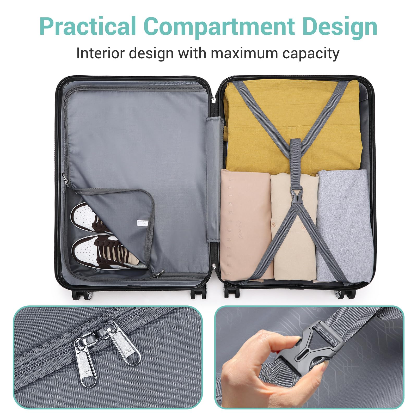 Kono Fashion Hand Luggage Lightweight ABS Hard Shell Trolley Travel Suitcase