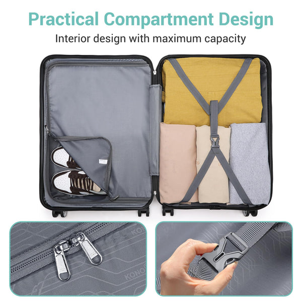 Kono Fashion Hand Luggage Lightweight ABS Hard Shell Trolley Travel Suitcase