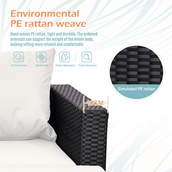 AOUXIN 3 Pieces Rattan garden furniture Patio Furniture Sets All Weather Outdoor Sectional Patio Sofa Manual Weaving Wicker Rattan Corner Sofa with Grey Cushions and Glass Table