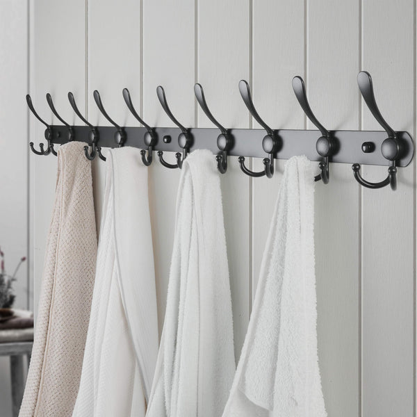 Dseap Wall Mounted Coat Rack - 96cm Long 10 Tri Hooks, Heavy Duty Stainless Steel Metal Coat Hanger Rail Wall Hooks for Coats Hats Clothing Clothes