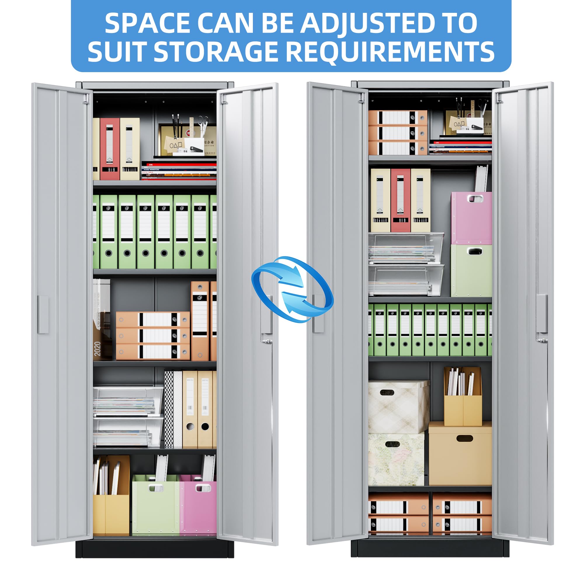 Metal Storage Cabinet with 2 Door and 3 Adjustable Shelves,140X80x40CM Steel Cabinet for Warehouse,Garage,Home,Office,Easy Assemble Required(Black/White)