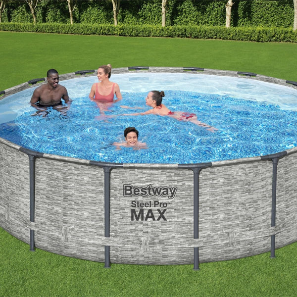 Bestway Steel Pro Max | Round Frame Swimming Pool with Filter Pump, Above Ground Frame Pools, Grey, 18ft