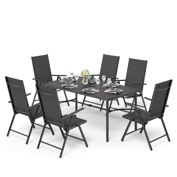 PHIVILLA Garden Table for 6 Person 150 * 90cm Patio Outdoor Table Rust Proof Steel Frame with 4 cm Parasol Hole Outdoor Furniture Garden Dining Table Maintenance Free Black