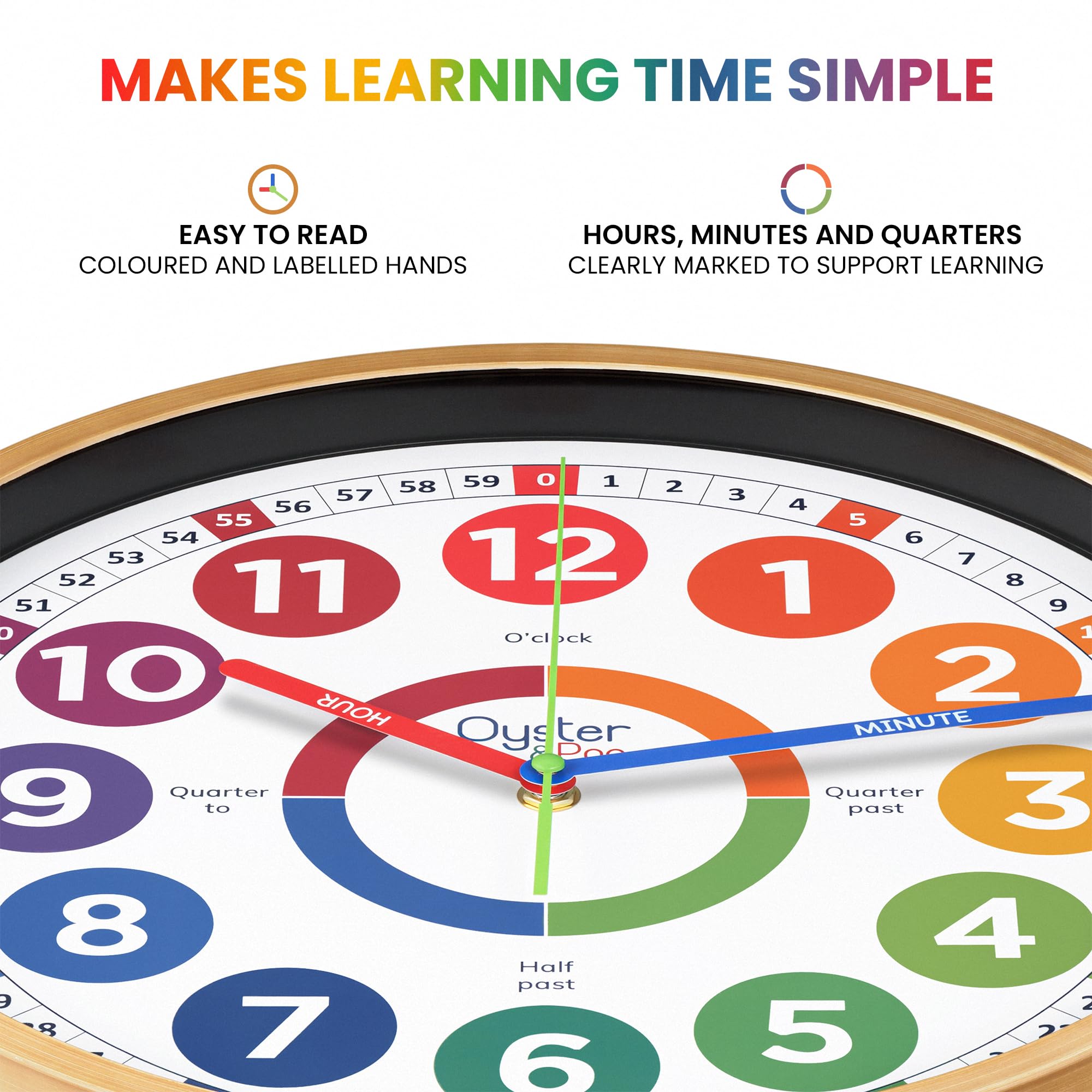 Classroom Clock - 14 Inch Extra Large Learning Clock for Kids - Silent Teaching Time Kids Wall Clock - Analog Clock for Kids Room Decor - Perfect