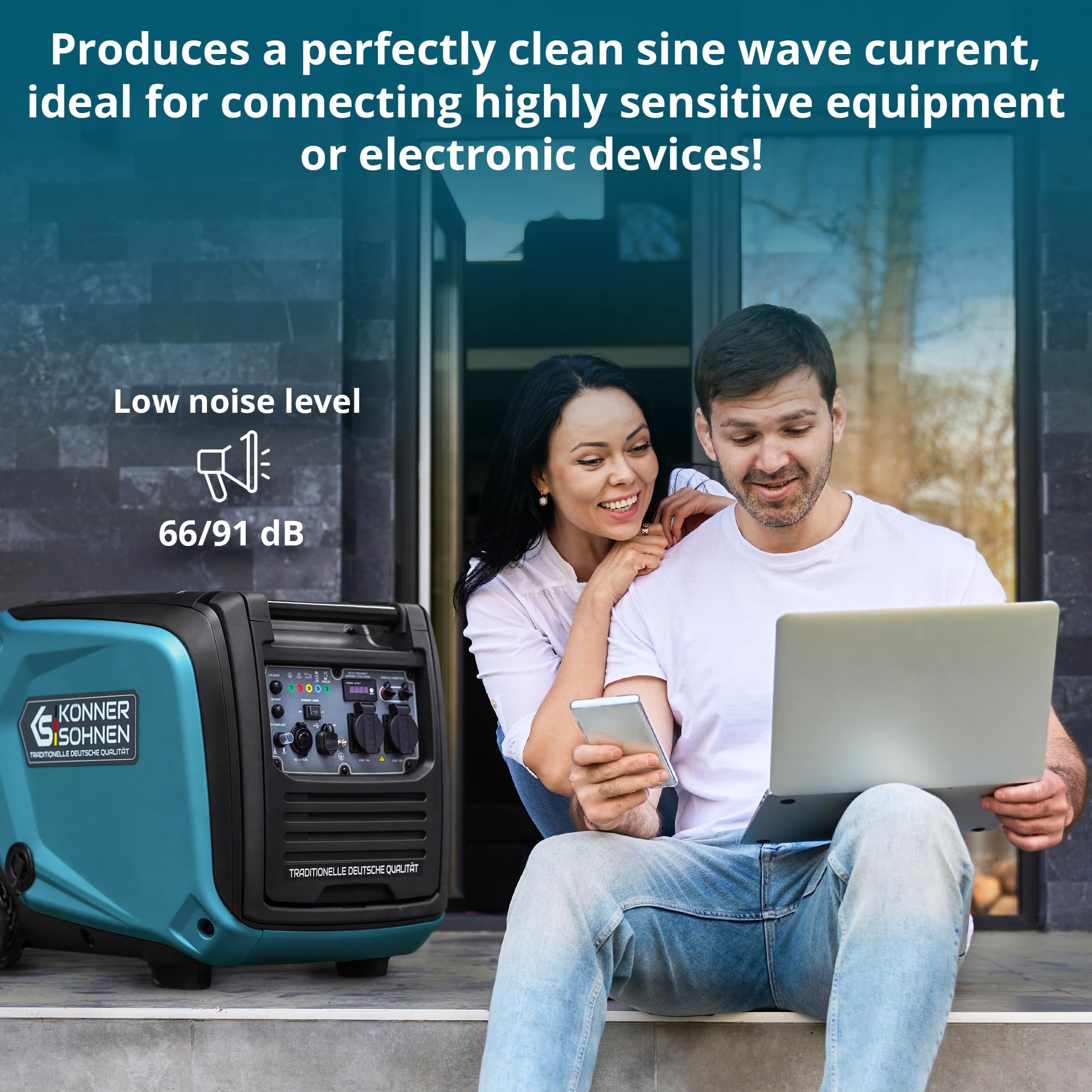 Könner & Söhnen KS 3100iG S portable LPG/petrol inverter generator 3100 W,UK Plug Socket 1x13 A (230 V), 2 USB ports,copper winding,silent inverter generator,dual fuel generator