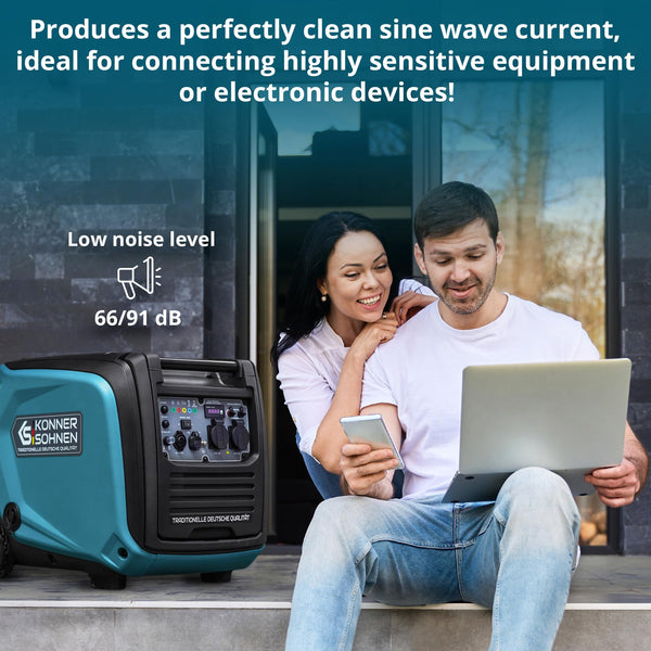 Könner & Söhnen KS 3100iG S portable LPG/petrol inverter generator 3100 W,UK Plug Socket 1x13 A (230 V), 2 USB ports,copper winding,silent inverter generator,dual fuel generator