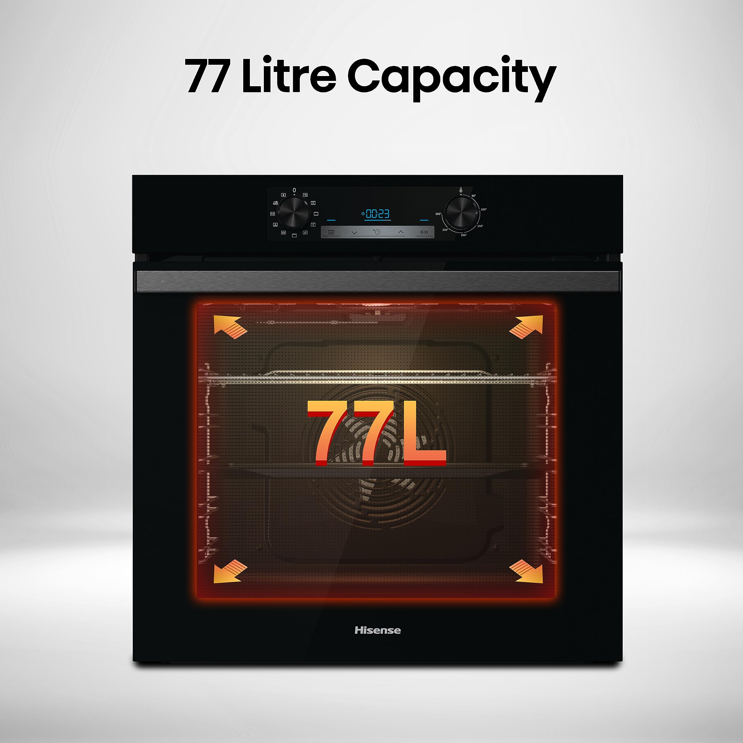 Hisense BI64211PB 77 Litre Built In Electric Single Oven With Pyrolytic Cleaning, Pizza Mode, Multiphase Cooking- Black 22x23x23 inches (LxWxH) - A+ Rated, Extra Large