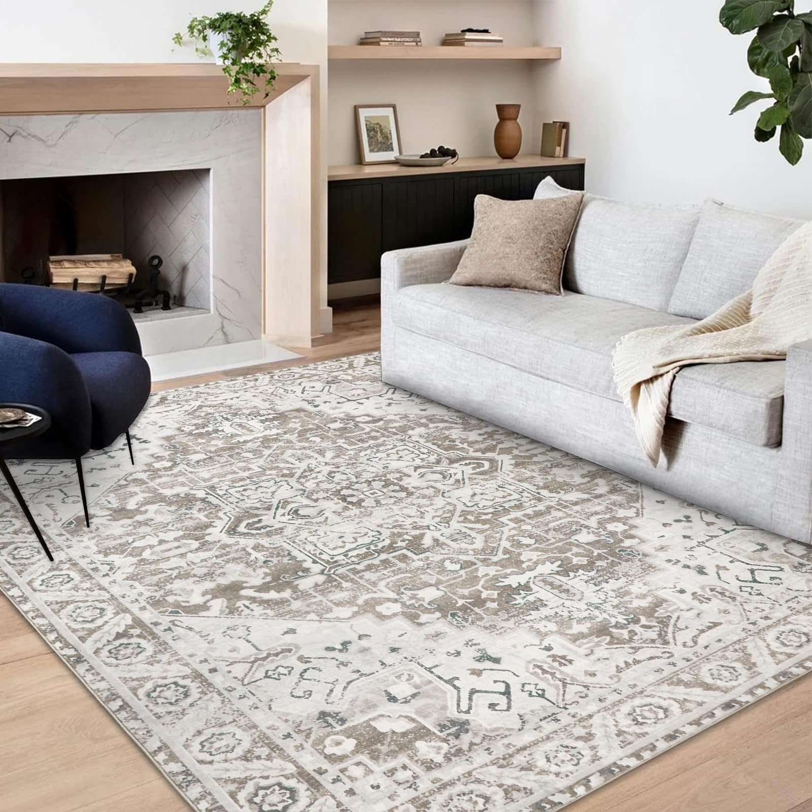 Famibay Rugs Living Room Large 160X230 Machine Washable Soft Short Pile Area Rugs Vintage Traditional Bedroom Carpet Non Slip Non Shedding for Home