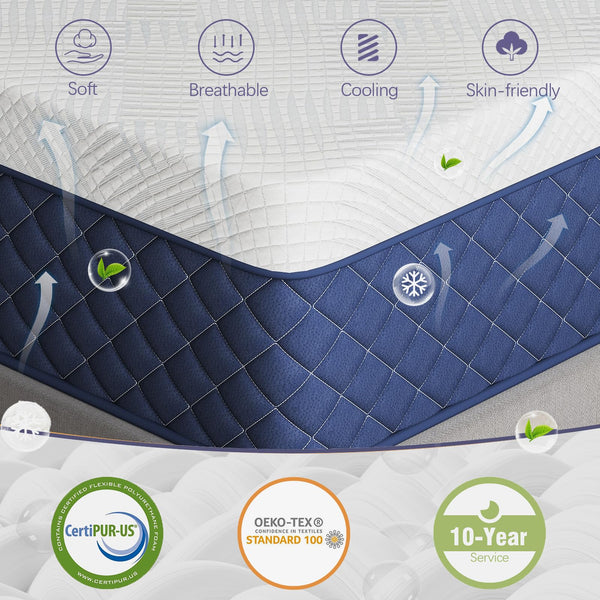 Bednew Double Mattresses 34cm, 13.4 Inch Innerspring Hybrid Mattress Double 4FT6 with Breathable Foam and Pocket Spring For Cool Comfort Sleep, Medium Firm Mattress(135x190x34cm)