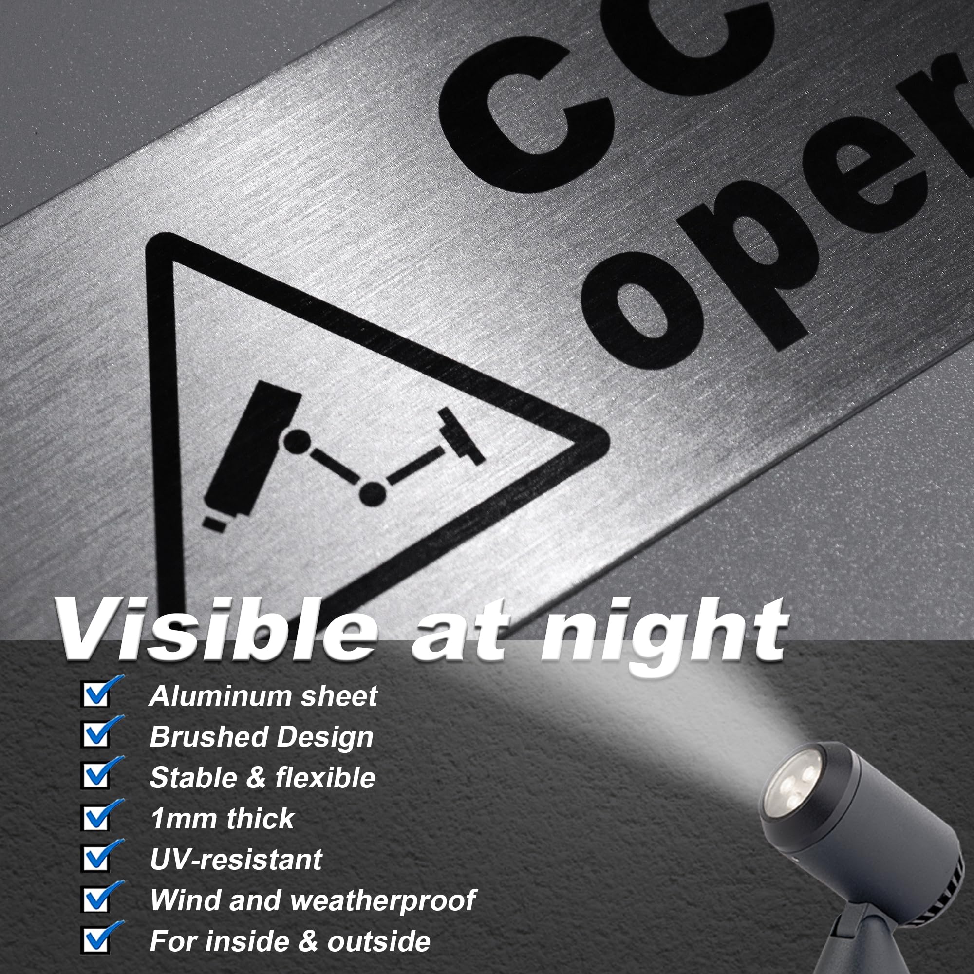 TAKULA Pre-drilled CCTV Sign - 15 * 15cm Aluminium Brushed Metal Sign - 24 HR Outdoor Waterproof, UV Resistant, Durable | Pack of 1