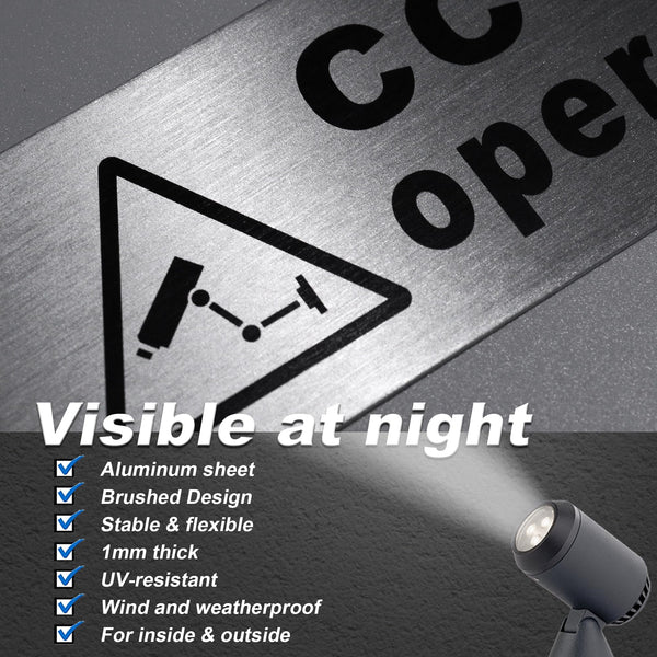 TAKULA Pre-drilled CCTV Sign - 15 * 15cm Aluminium Brushed Metal Sign - 24 HR Outdoor Waterproof, UV Resistant, Durable | Pack of 1