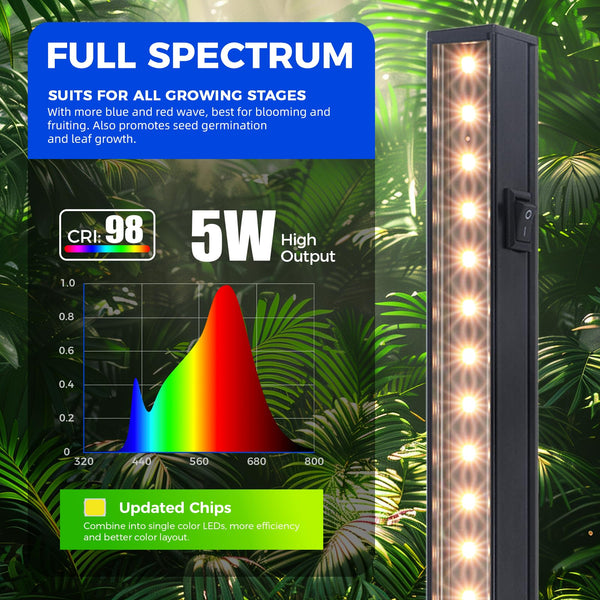 Barrina T5 1FT Grow Lights for Indoor Plants, Yellow Full Spectrum Plant Growing Lamps, 30W(6 x 5W), Magnetic Black Cover LED Grow Light Strip with
