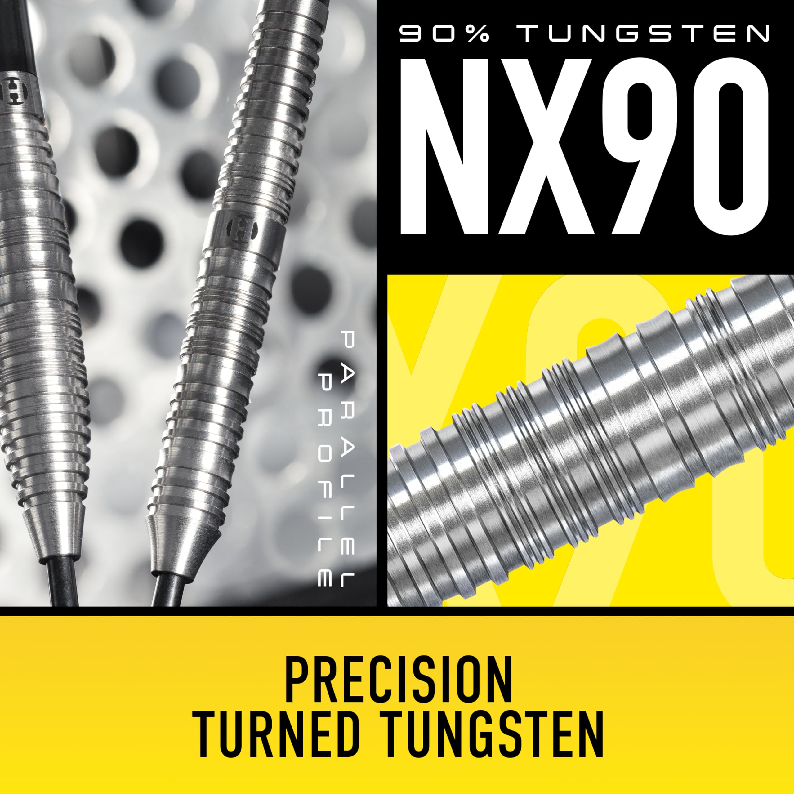 Harrows NX90 Bomb & Parallel Shape Darts Set I Professional Darts 90% Tungsten Steel Tip ALL Weights Pro Darts I 10pc Set with Black Supergrip Midi