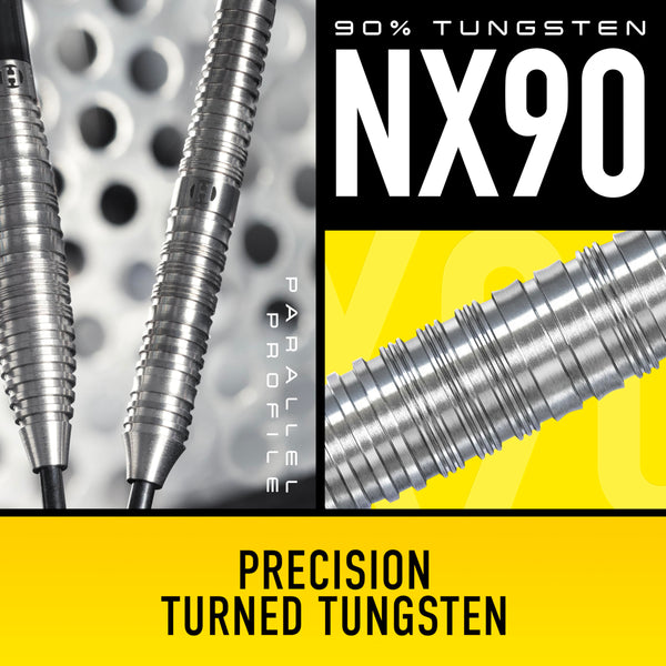 Harrows NX90 Bomb & Parallel Shape Darts Set I Professional Darts 90% Tungsten Steel Tip ALL Weights Pro Darts I 10pc Set with Black Supergrip Midi