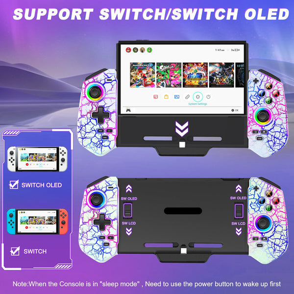 HELLCOOL Switch Pro Controller for Switch/OLED,Switch Controller for Handheld Grip with Hall Effect Joystick,One-Piece Switch Joycon with Turbo/Programmable/6-Axis/Vibration/RGB/4 Card Slot(Black)