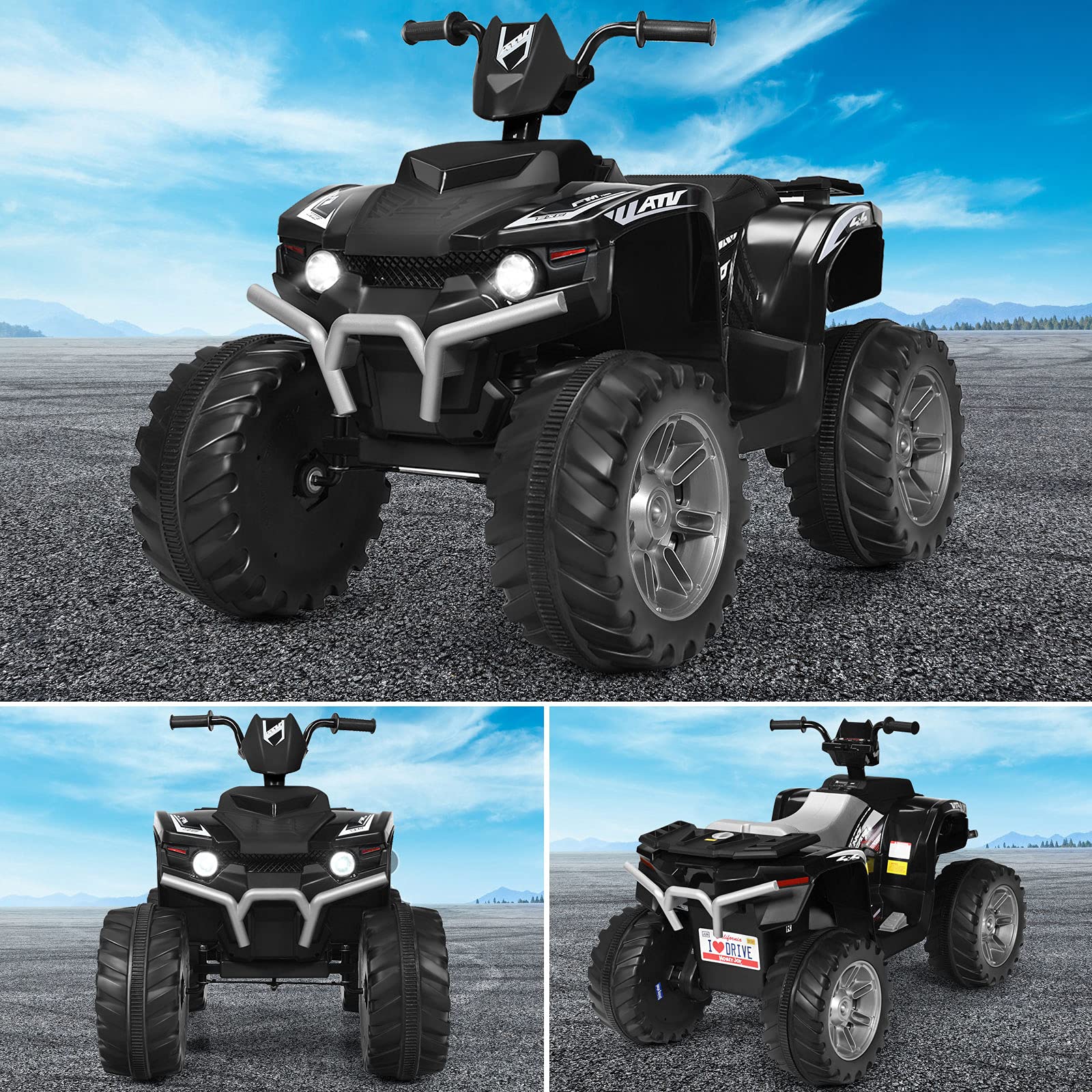 GYMAX Kids Electric Quad Bike, Children Ride On ATV with Bluetooth, Lights, Music, Horn, High/Low Speeds and Slow Start, 12 V Battery Powered Toy Car for 3-7 Years Boys Girls (Blue)