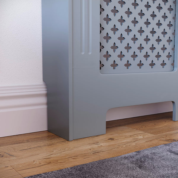 Vida Designs Oxford Radiator Cover – Traditional Cross Pattern, Olive Grey, MDF, Modern Painted Finish, Heat Efficient, Small, (H 82 x W 78 x D 19 cm)