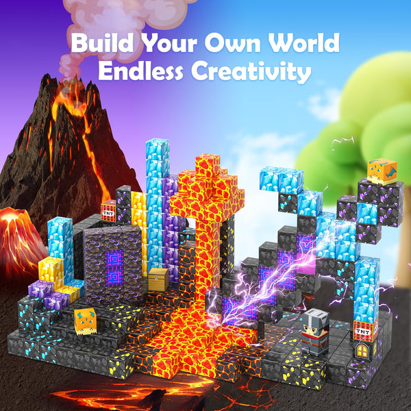 Magnetic Blocks - Build Mine Magnet World Magic Portal Set, Magnetic Tiles Building Blocks Toddler Toy STEM Sensory Outdoor Toys for 3+ Year Old Boys & Girls, Creative Kids Games Kids Toys