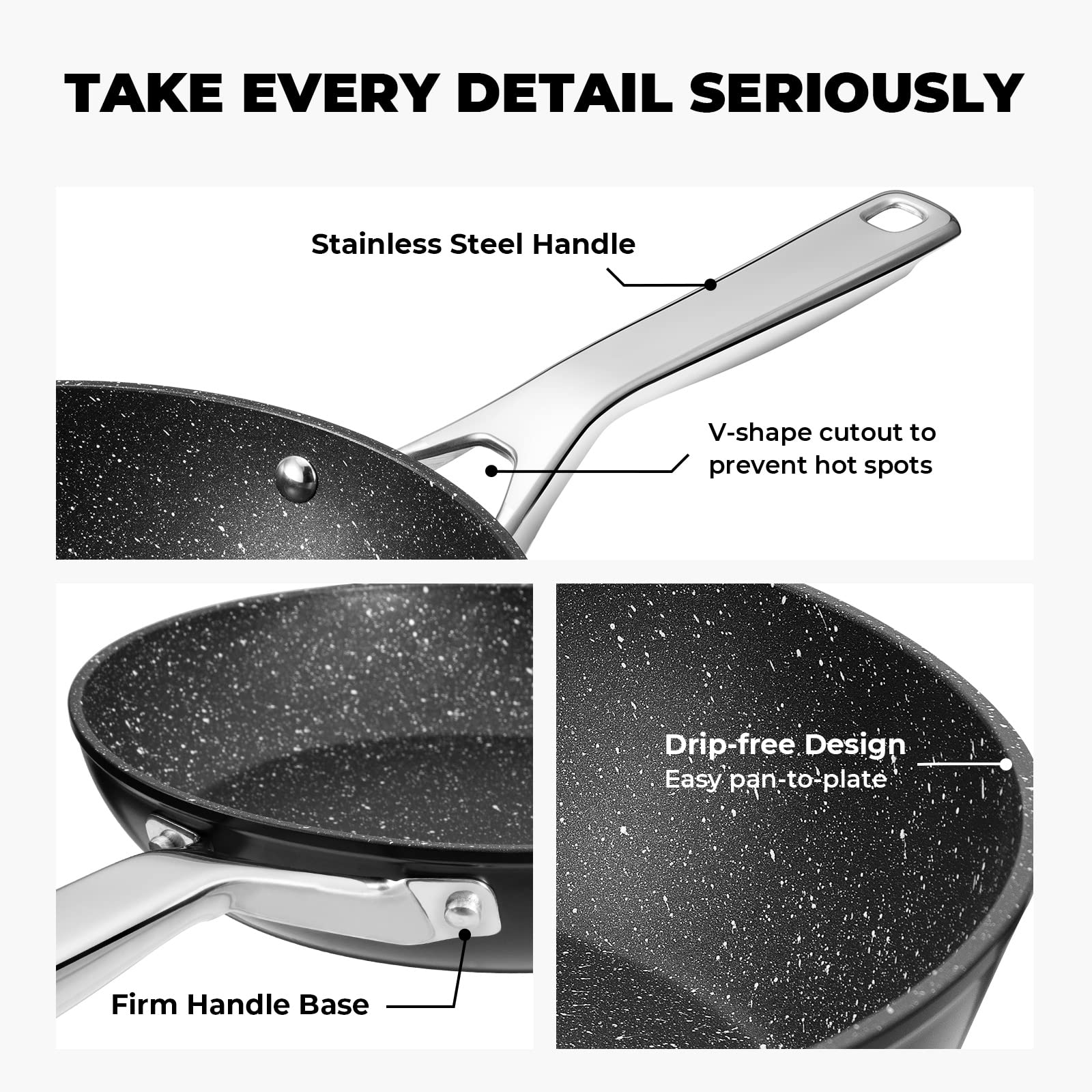 Fadware Non Stick Frying Pan 24cm, Induction Pan with Sturdy Stainless Steel Handle, Nonstick Pans for All Cooktops