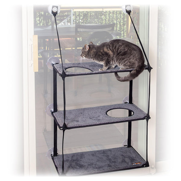 K&H Pet Products EZ Mount Window Kitty Sill Triple Stack Gray 12 X 23 Inches