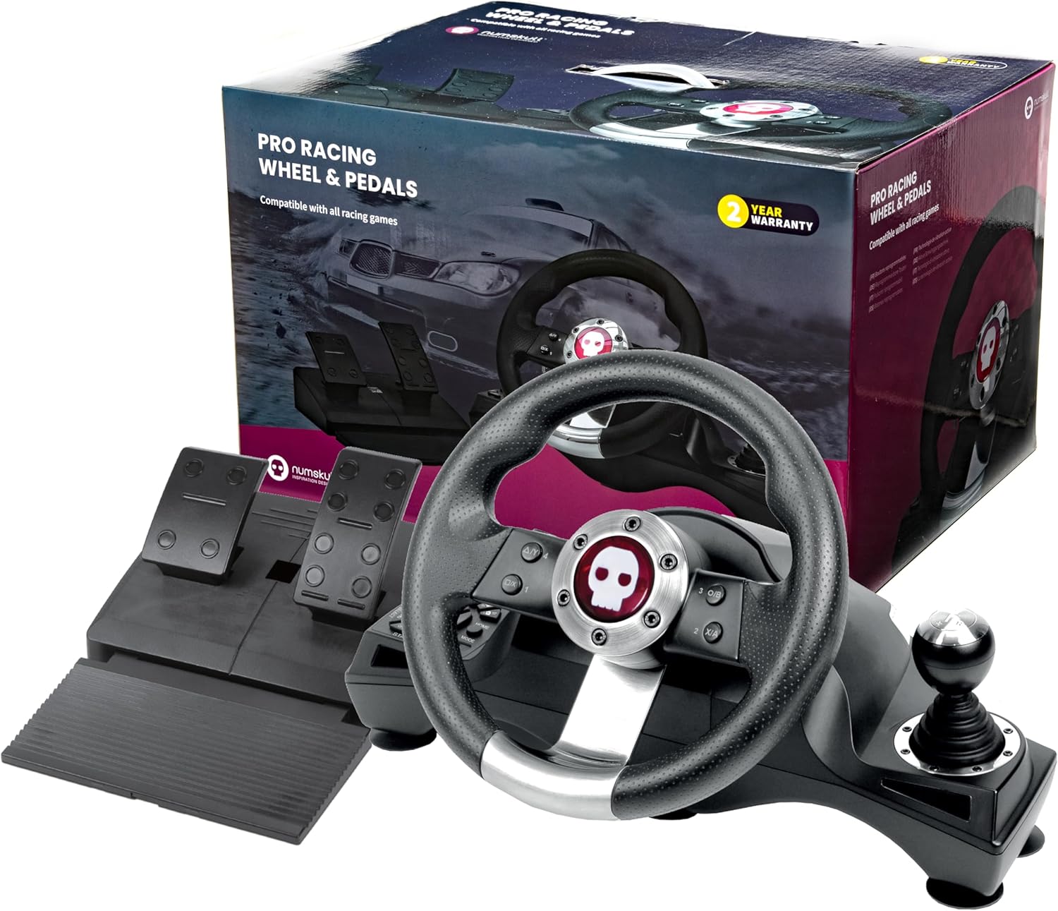 Numskull Next-Gen Pro Racing Wheel with Pedals and Shifter - Compatible with Xbox Series X|S, Xbox One, PS4, Nintendo Switch and PC - Realistic Steering Wheel Controller Accessory