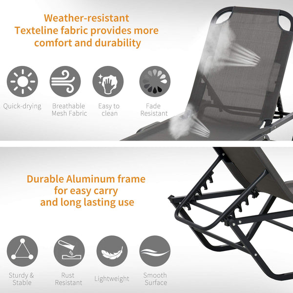 Outsunny Sun Lounger Relaxed Recliner with 5-Position Adjustable Backrest Aluminium Frame for Pool or Sun Bathing Light Grey