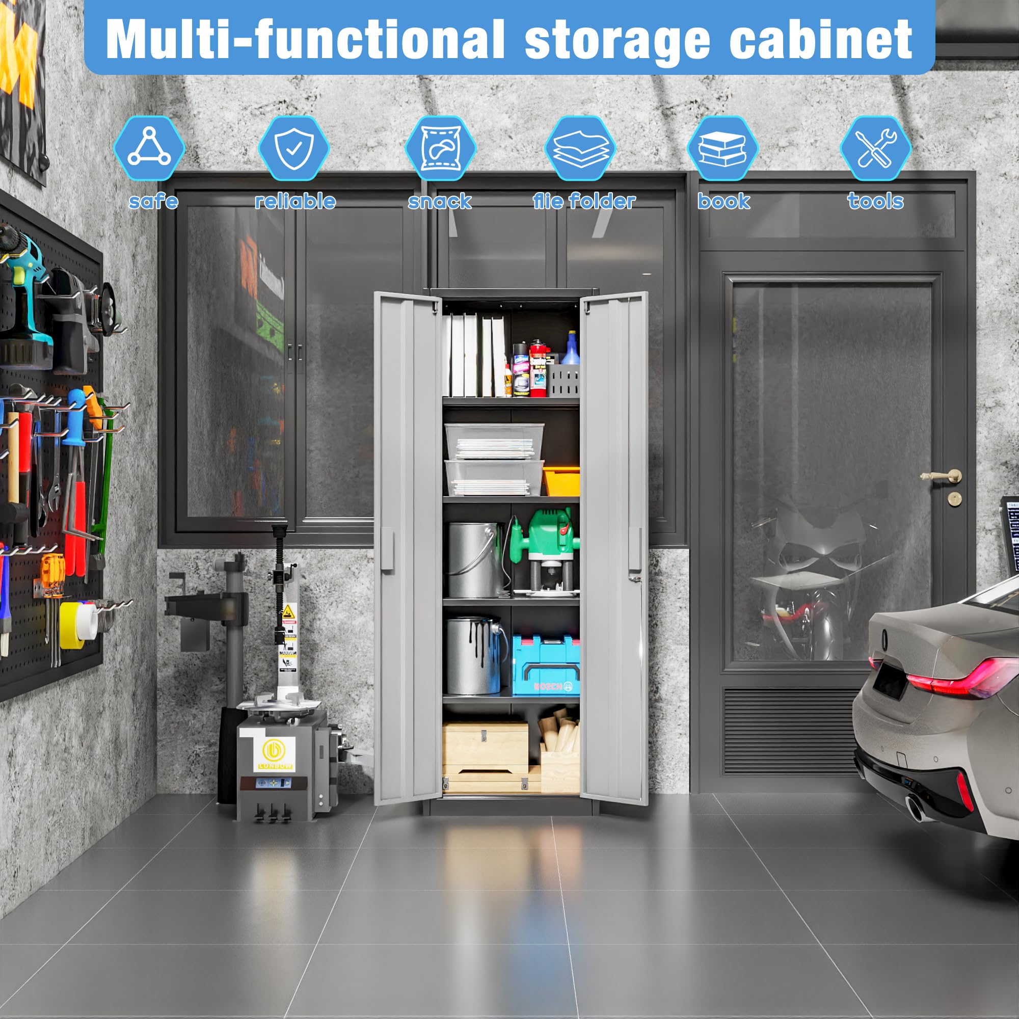 Metal Storage Cabinet with 2 Door and 3 Adjustable Shelves,140X80x40CM Steel Cabinet for Warehouse,Garage,Home,Office,Easy Assemble Required(Black/White)