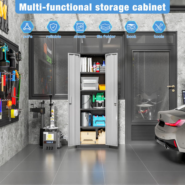 Metal Storage Cabinet with 2 Door and 3 Adjustable Shelves,140X80x40CM Steel Cabinet for Warehouse,Garage,Home,Office,Easy Assemble Required(Black/White)