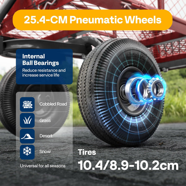 VIVOHOME Hand Trolley 400kg Capacity Durable Transport Cart with 10cm Pneumatic Tires and 180° Rotatable 80cm Handle Heavy Duty Metal Grids for Garden and Camping