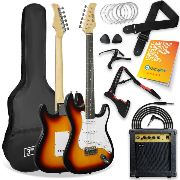 3rd Avenue XF Full Size 4/4 Electric Guitar Ultimate Kit with 10W Amp, Cable, Stand, Gig Bag, Strap, Spare Strings, Picks, Capo – Black