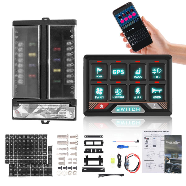 Chelhead RGB 6 Gang Switch Panel with APP Control, Universal Circuit Control Relay System, Multi-Function Bluetooth Remote Switch Panel, Compatible with Truck Boat SUV RV Trailer Marine ATV UTV