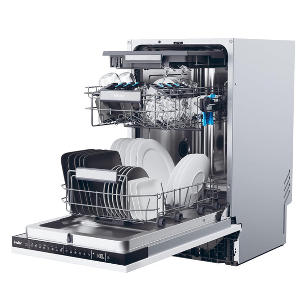 Haier XI1C3TB2FB-80 I-Pro Shine Series 4 Integrated Dishwasher, 11 place Setting, Black Bezel, C Rated