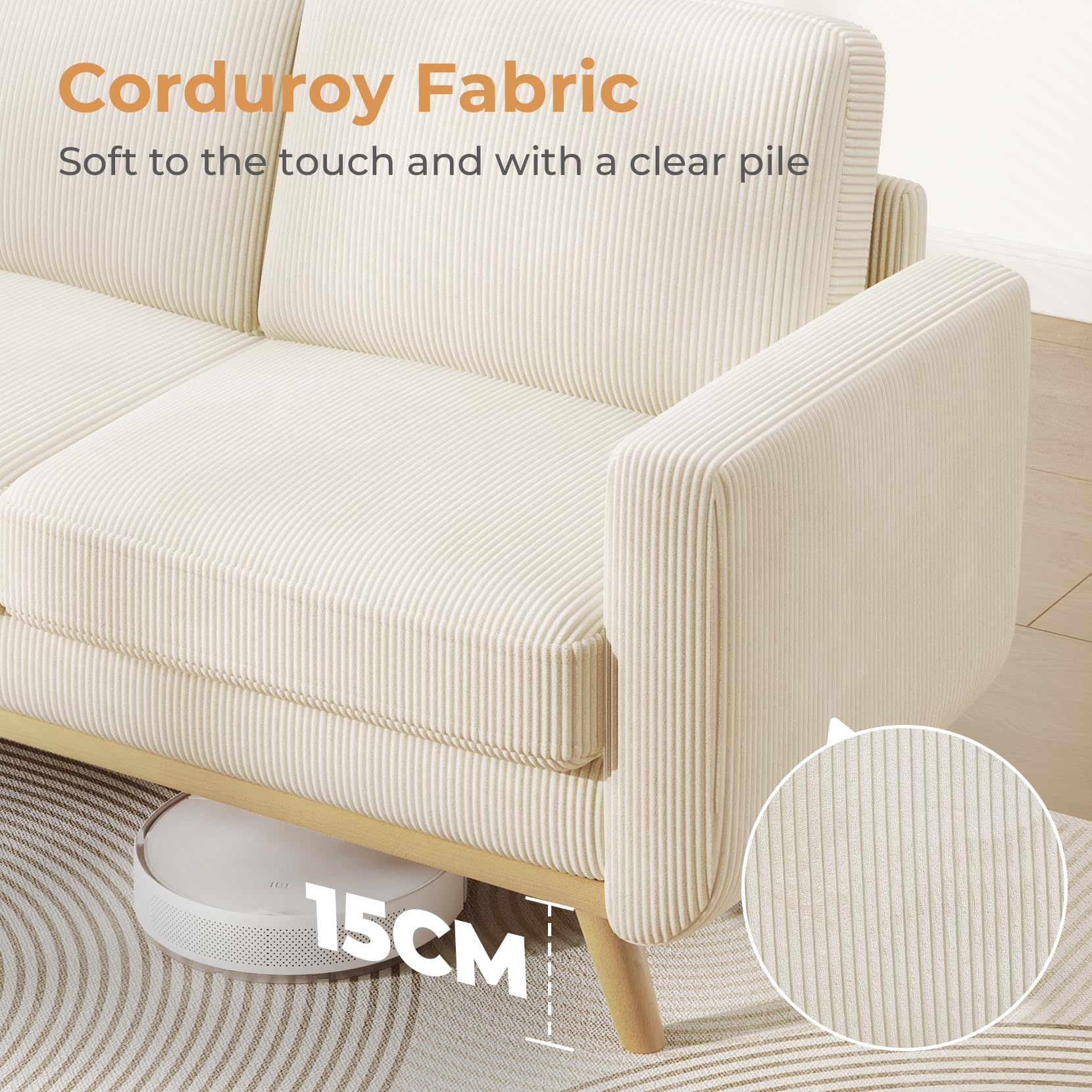 Vesgantti 172cm Loveseat Sofa Green, Comfy Corduroy Couch with Spring Cushion, 2 Seater Sofa with Solid Wood, Sofa Couch with Deep Seat, Sofa for Bedroom, Loveseat for Living Room, Green Office Couch