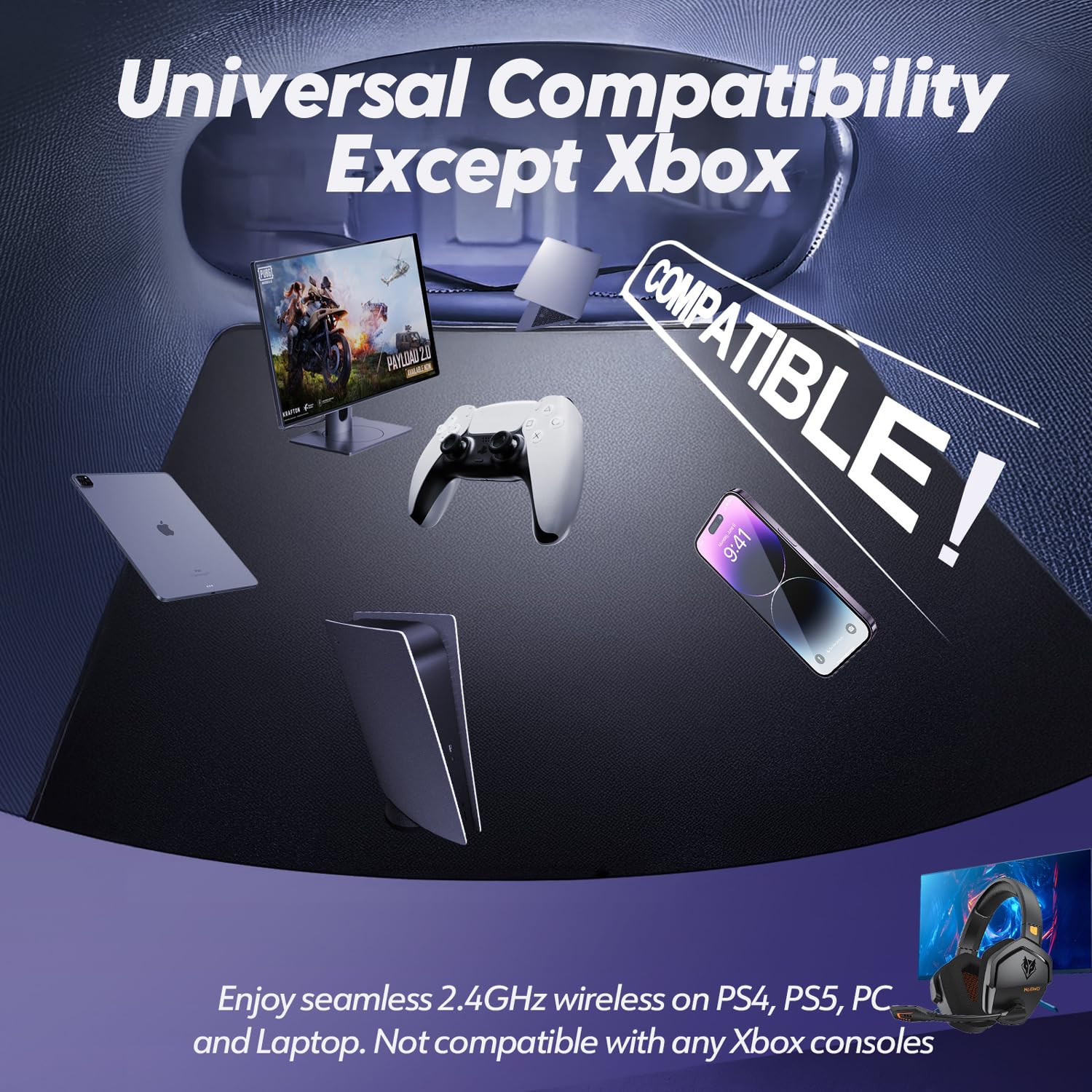 NUBWO G06 Pro Wireless Gaming Headset with Charging Station for Headset & PS5 Controller, 17ms Low Latency, 120H Battery Life, Dynamic 50mm Drivers-White (Only Compatible with PS5)