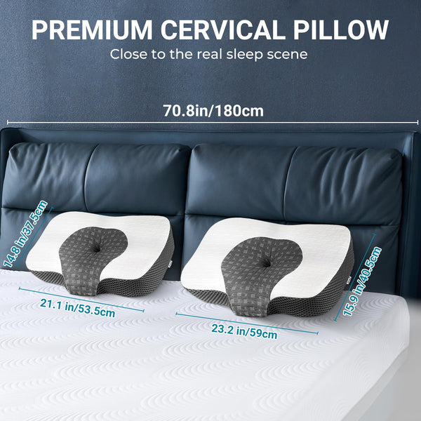 Elviros Cervical Memory Foam Neck Pillow for Side Sleeping, Orthopedic Pillows for Back and Stomach Sleepers, Adjustable Ergonomic Bed Pillow Pain Relief (White)
