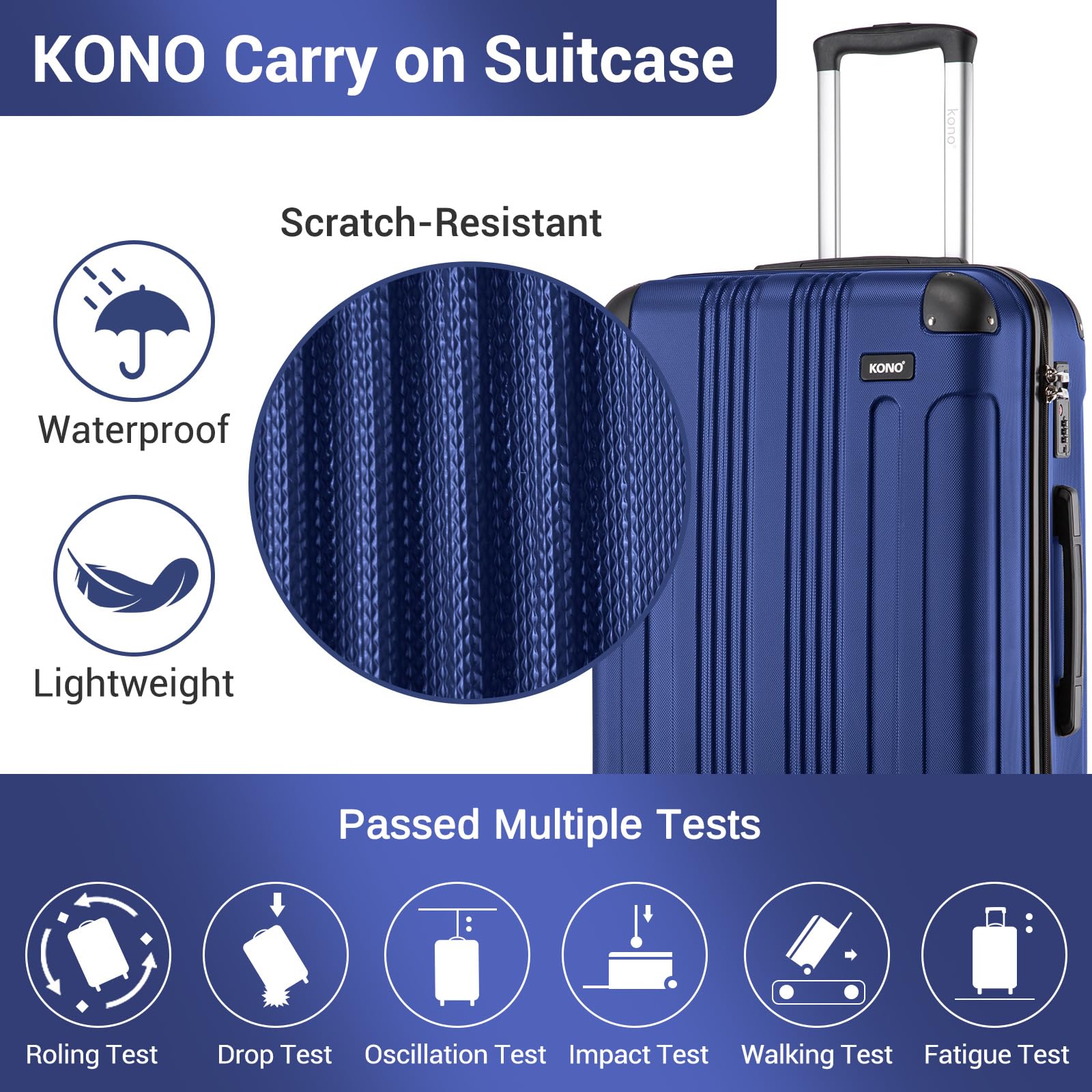 Kono 28 Inch Large Hard Shell Luggage Lightweight ABS 4 Wheels Spinner Business Trip Trolley Case Suitcase (Grey)