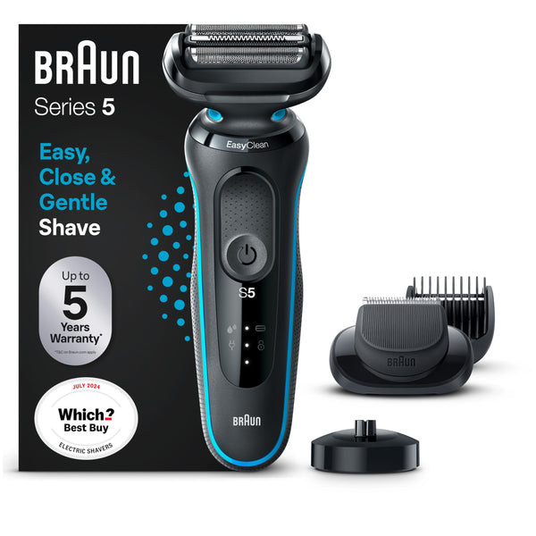 Braun Series 5 Electric Shaver, Up to 50 min, 4in1 SmartCare Center, +1 Attachment, Cordless, Wet & Dry Razor for Men, 100% Waterproof, 52-N7200CC, Black