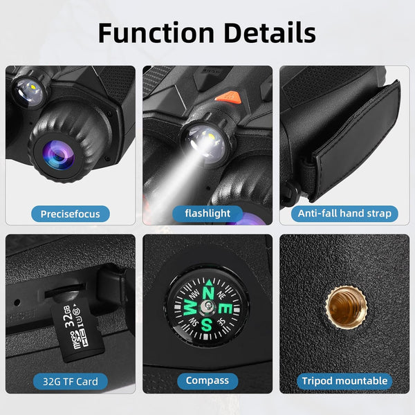 Night Vision Goggles, 5W 850NM Infrared Night Vision Binoculars for Adults, 5000 mAh Rechargeable Binoculars with Flashlight and 32G Card, 10X Digital Zoom, for Camping Hunting and Bird Watching