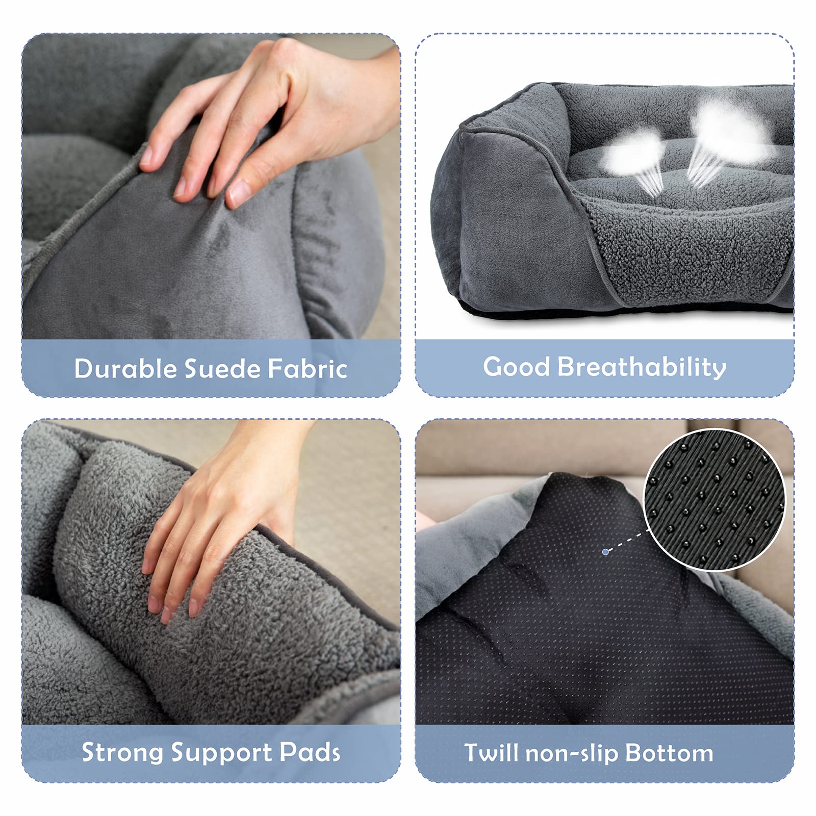 MIXJOY Large Dog Bed Washable, Grey Dog Bed Puppy Beds Orthopedic Pet Bed with Anti-Slip Bottom, Low Front Edge Dog Bed for Border Collie, Golden Retriever, French Bulldog, 76×61×23 cm