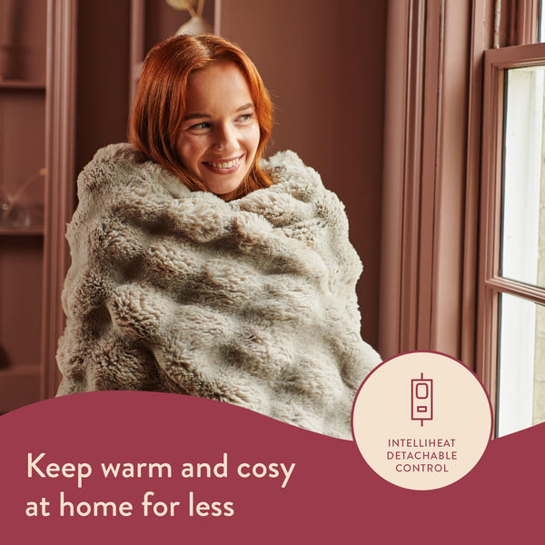 Dreamland Hygge Days Electric Blanket – Heated throw - Zebra, Luxury Faux Fur, 5-minute Fast heat up, 6 temperature settings, 1/3/9-hour auto timer, Electric throw, Machine Washable, 160x120cm
