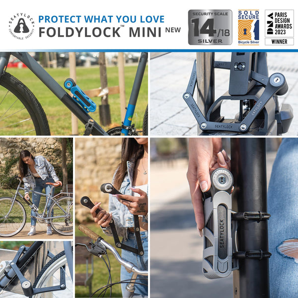 FoldyLock Mini Folding Bike Lock - Patented Lightweight Bicycle Lock - Heavy Duty Anti Theft Smart Secure Guard with Key and Case for Electric Scooter