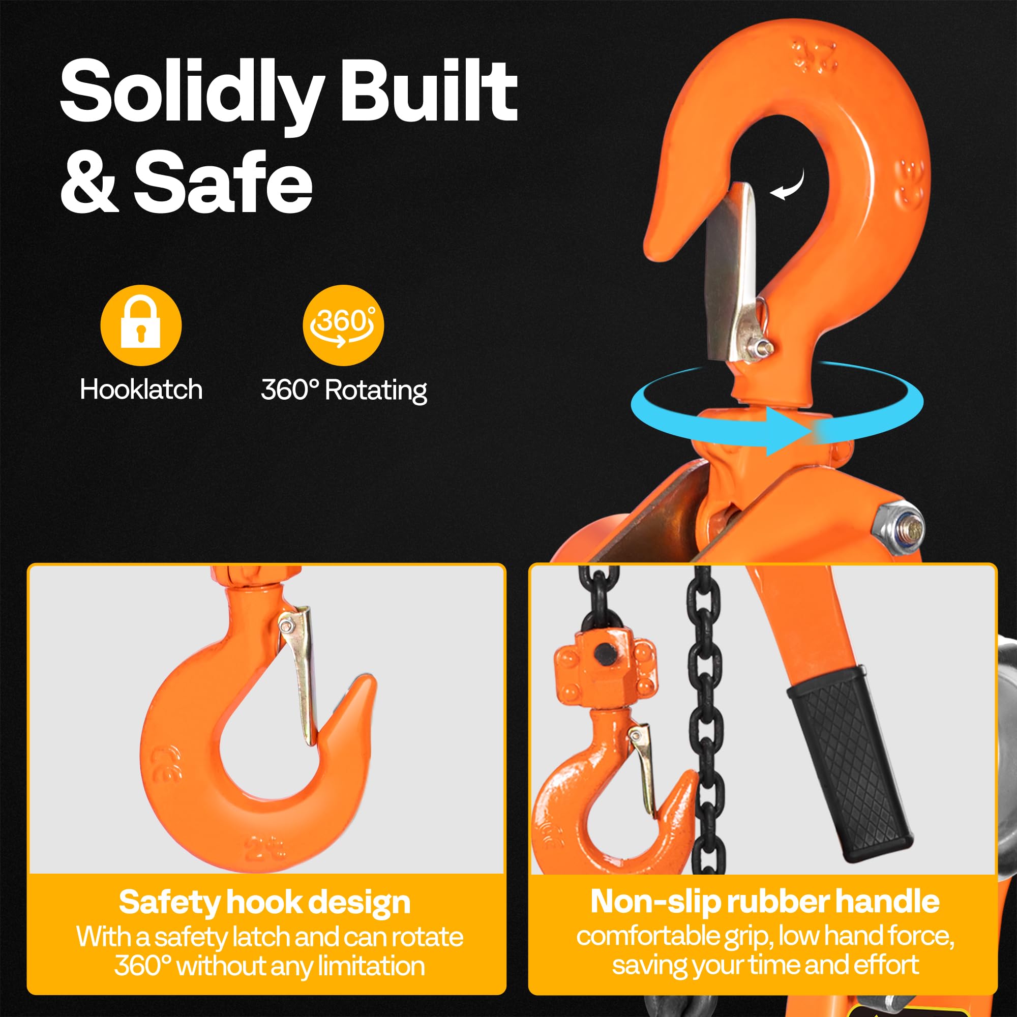 SPECSTAR Hand Chain Hoist 1250kg Capacity 3m with 2 Heavy Duty Hooks Manual Chain Fall for Warehouse Building Automotive Machinery