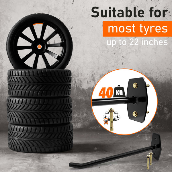 Upgrade4cars Tyre Wall Hooks for 8 Rims | Car Tire Holder Set with Screws | Tyres Storage Hanger Rack