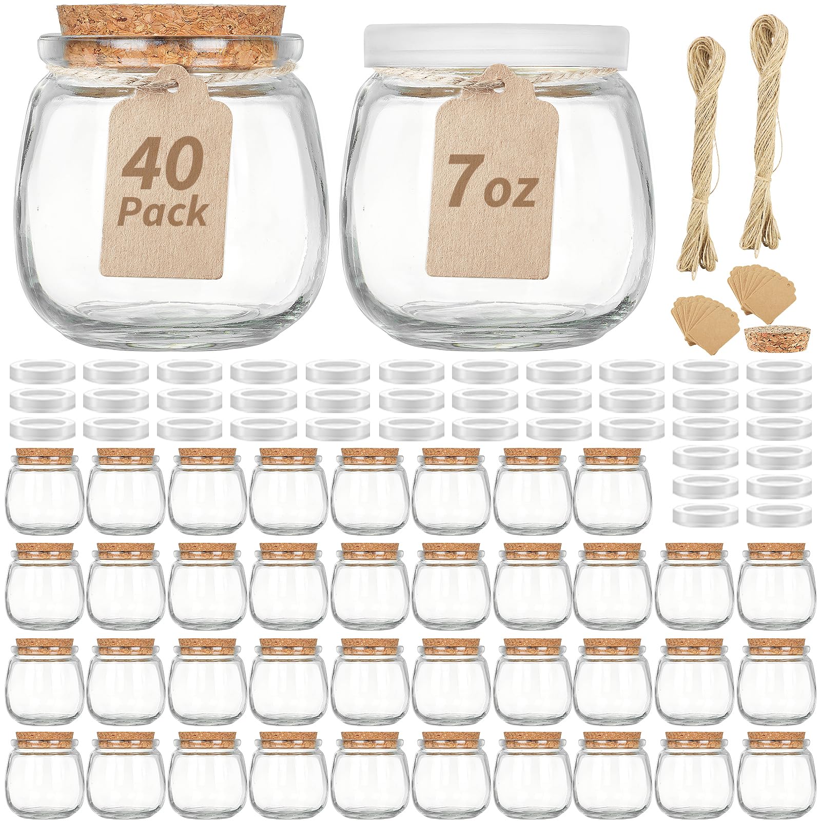 Absovetu 40 Pack Small Glass Jars with Lids and Labels 200ml/7 oz - Candle Jars Mason Jar for Overnight Oats Jam Jar for Wedding Christmas DIY Gifts