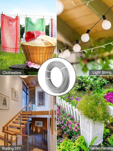 Abimars Wire Rope 2mm, 6m Stainless Steel Garden Wire Rope Cable with Crimping Aluminum, 7x7 Strand Core Metal Cable Wire Rope for Fence, Picture Hanging,Clothes Line