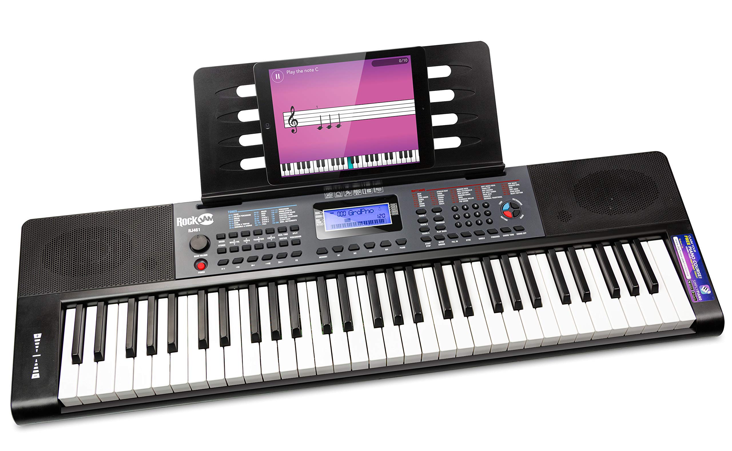 RockJam 88 Key Digital Piano with Full Size Semi-Weighted Keys, Power Supply, Sheet Music Stand, Piano Note Stickers & Simply Piano Lessons